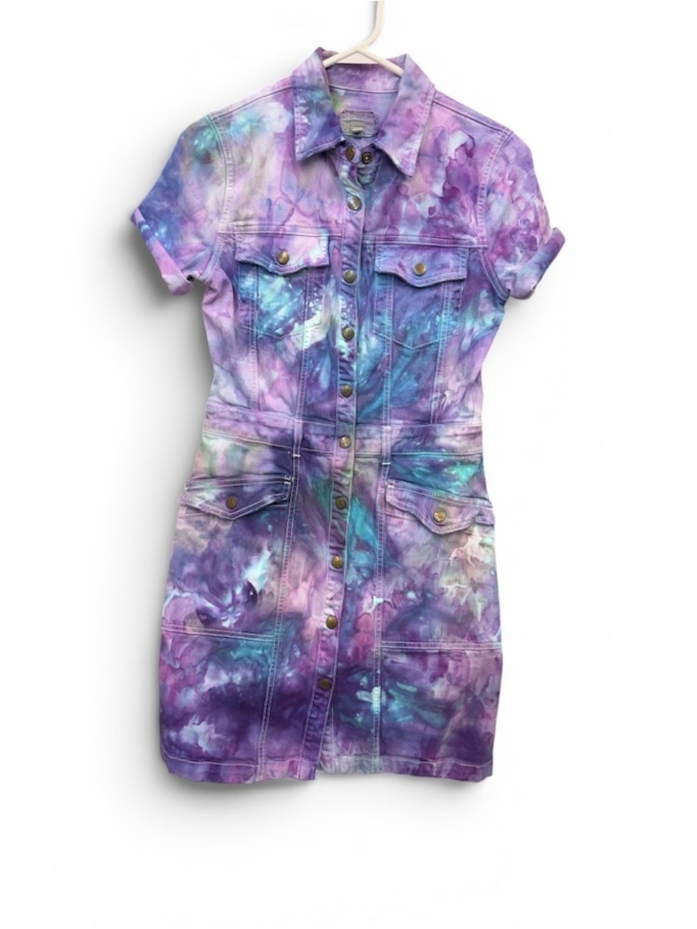 Current/Elliott Purple and Teal Tie-Dye Denim Shirt Dress